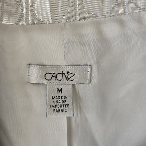 Cache Silver Jacket Women Sz M Shimmery Huge 3buttons Belted Sleveless Y2k Crop - Picture 5 of 16